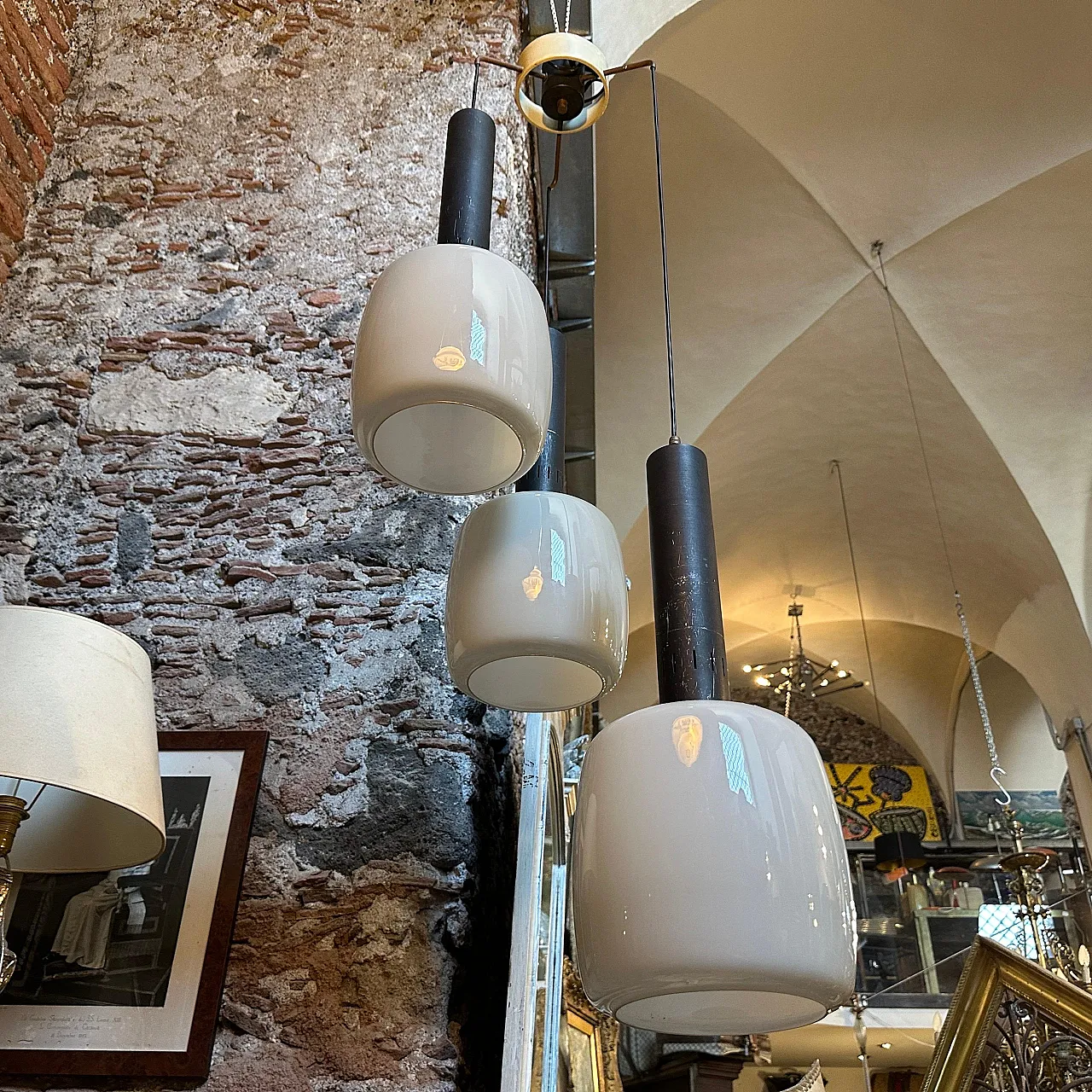 Grey opaline glass chandelier attributed to Stilnovo, 1960s 11