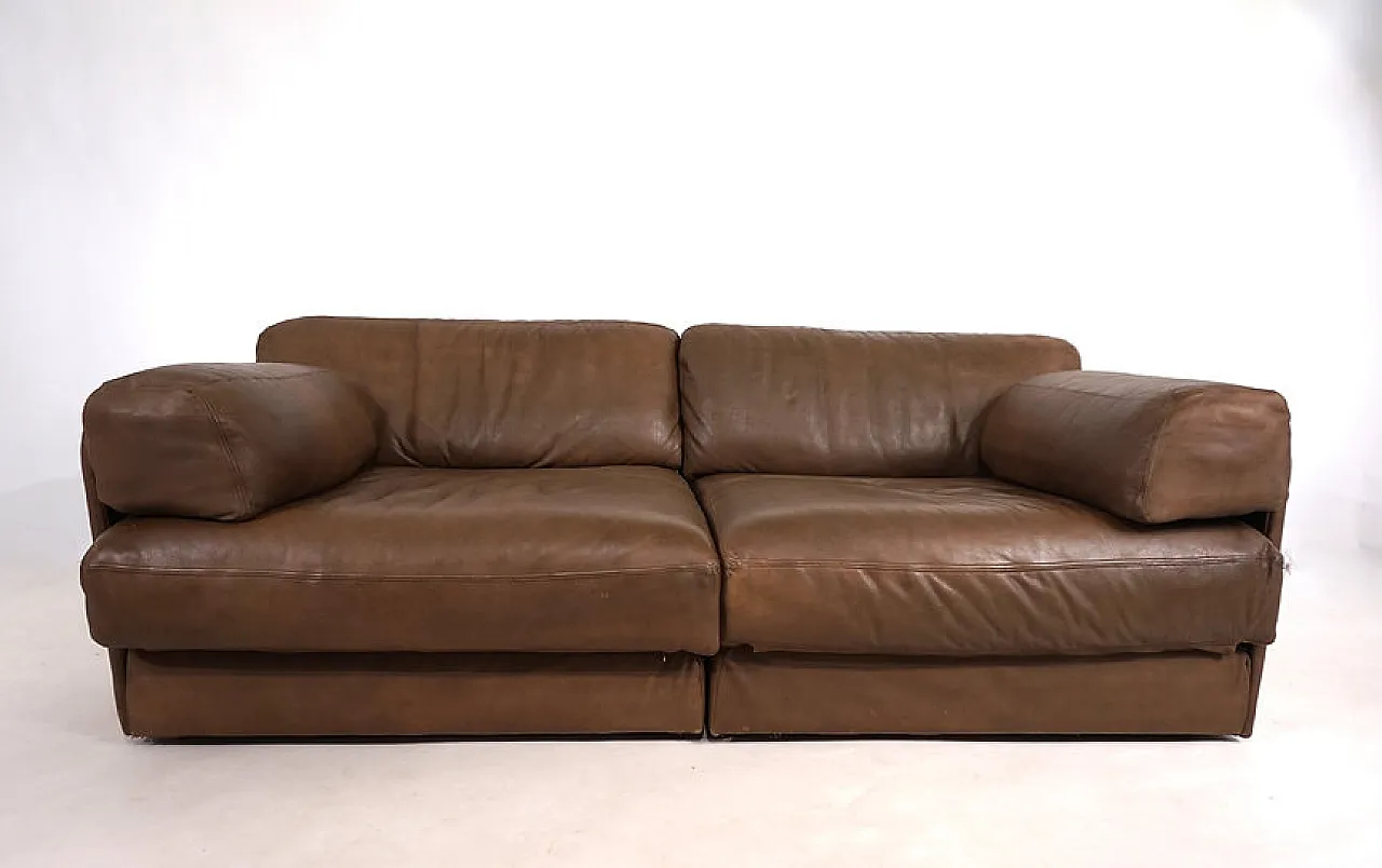 Two-seater leather sofa bed by De Sede, 1970s 1
