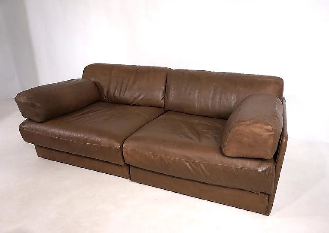Two-seater leather sofa bed by De Sede, 1970s 6