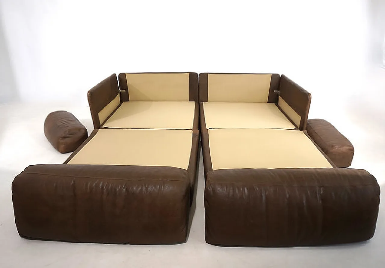 Two-seater leather sofa bed by De Sede, 1970s 7