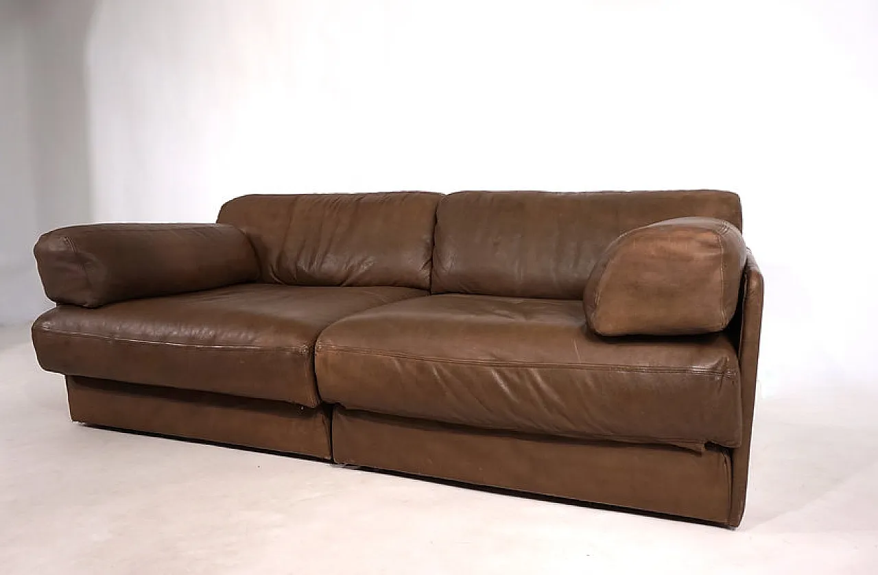 Two-seater leather sofa bed by De Sede, 1970s 14