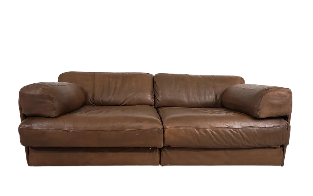 Two-seater leather sofa bed by De Sede, 1970s 16