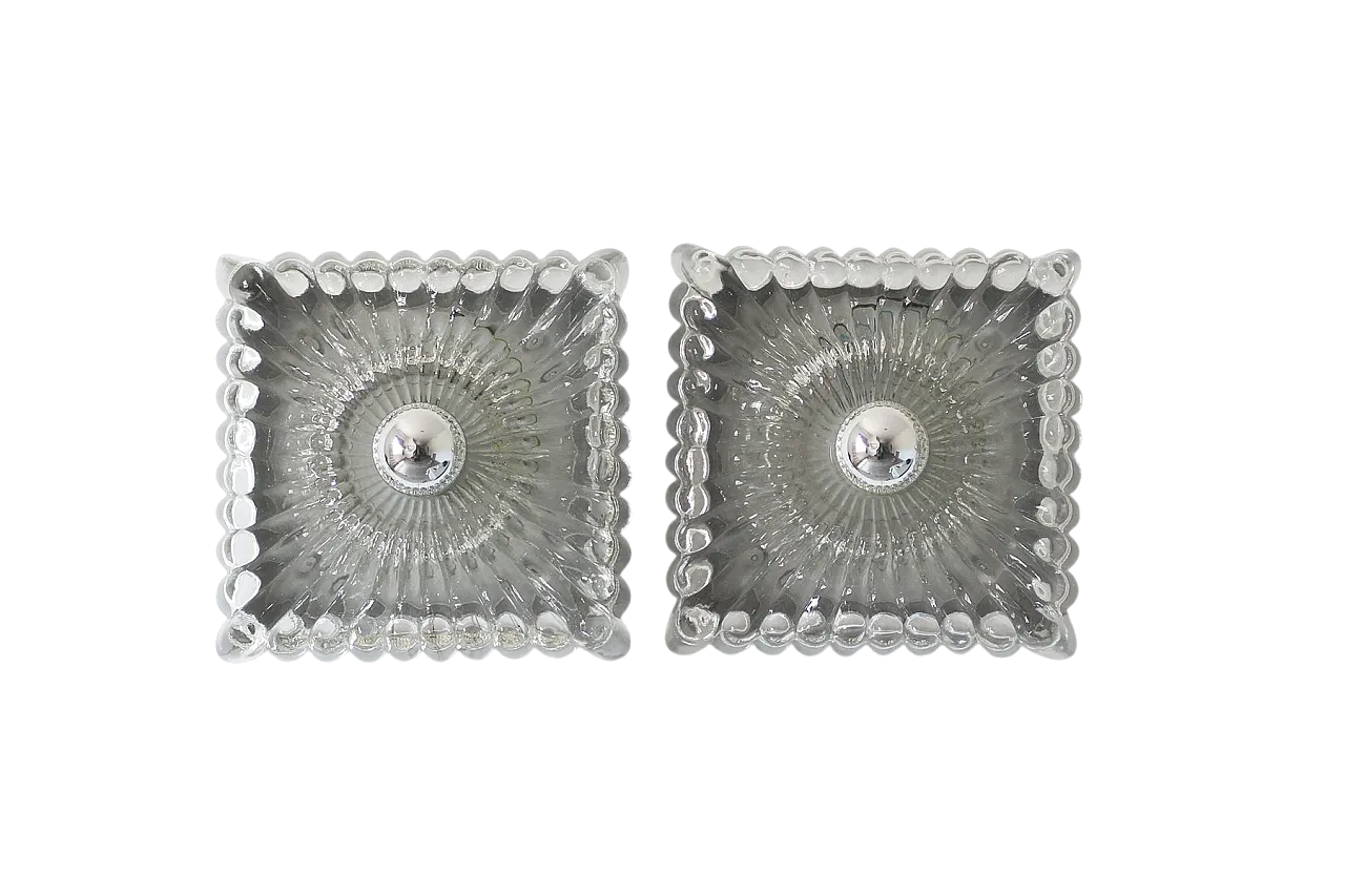 Pair of ice glass crystal wall lamps, 1960s 7