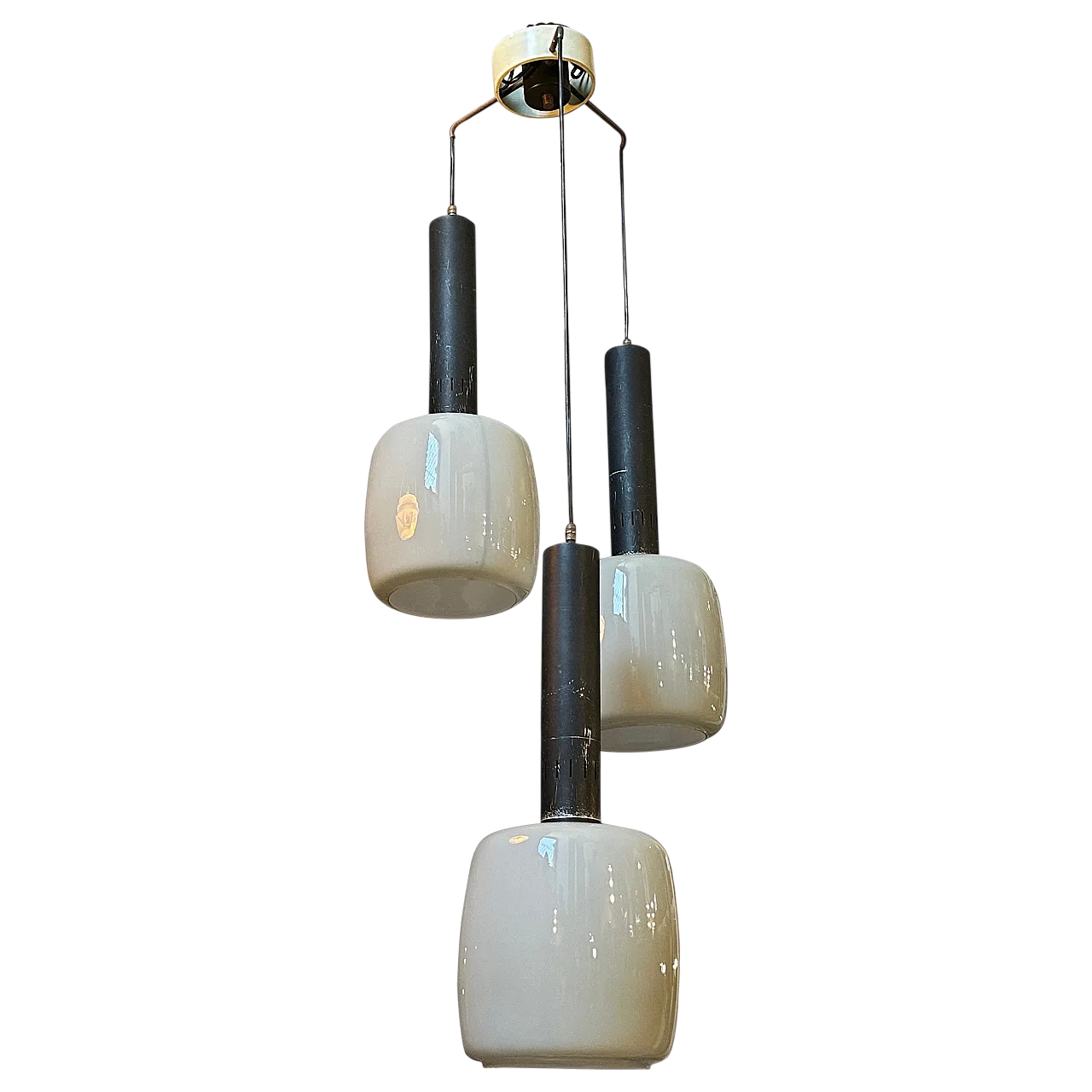 Grey opaline glass chandelier attributed to Stilnovo, 1960s 14