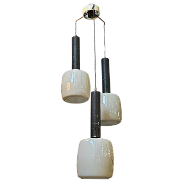 Grey opaline glass chandelier attributed to Stilnovo, 1960s
