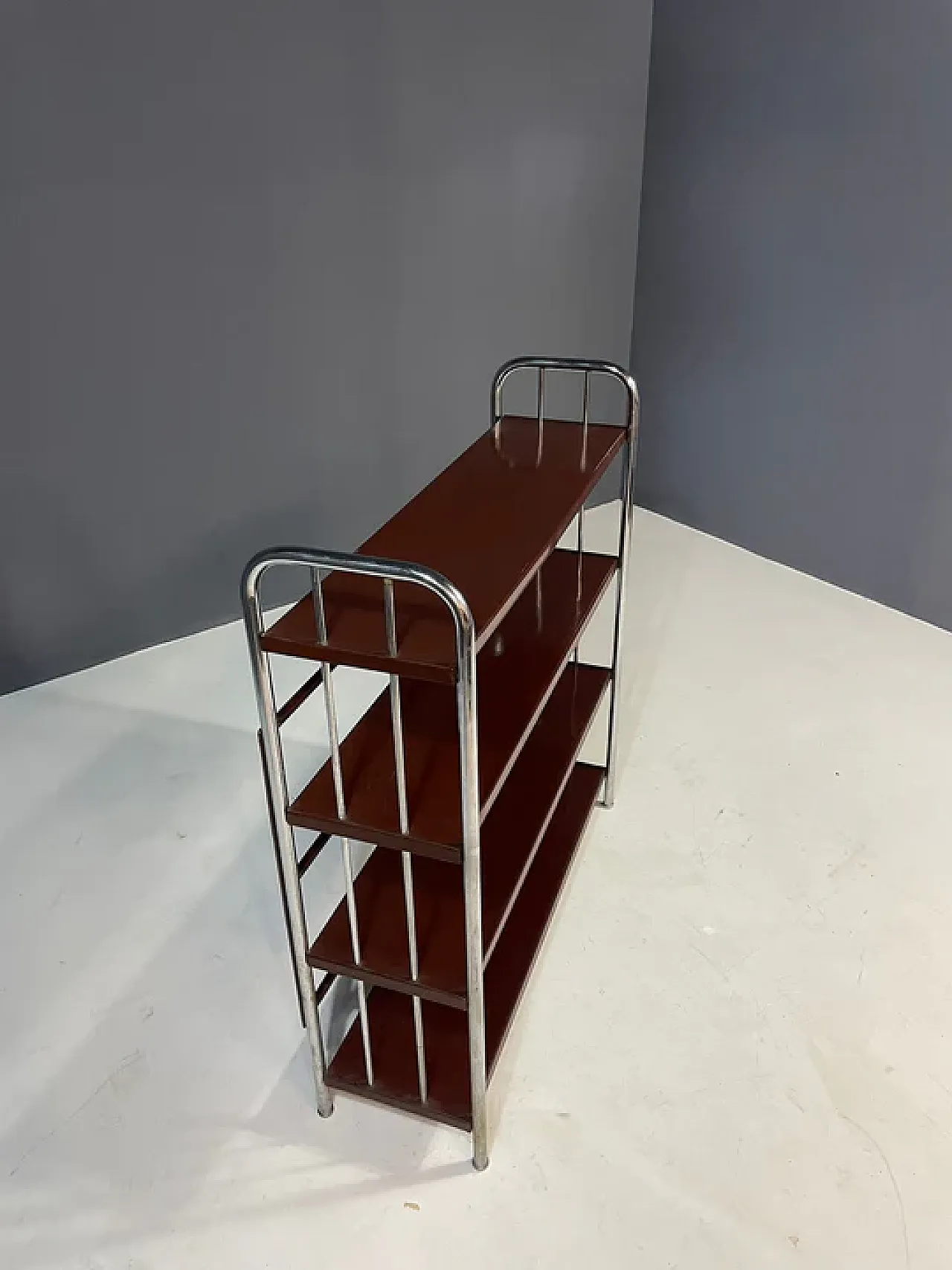 Bauhaus chrome étagère in bent steel and sheet metal, 1930s 4