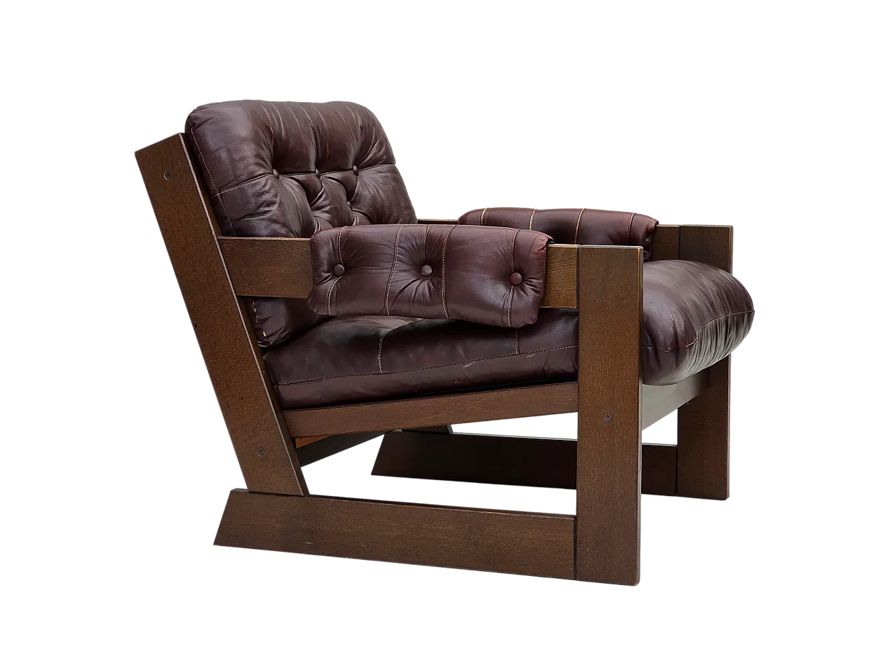 Scandinavian armchair in brown leather, 1970s 22