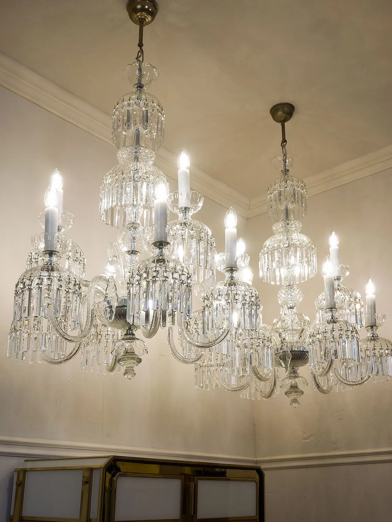 Pair of Bohemian crystal chandeliers with 9 lights, 1950s 1
