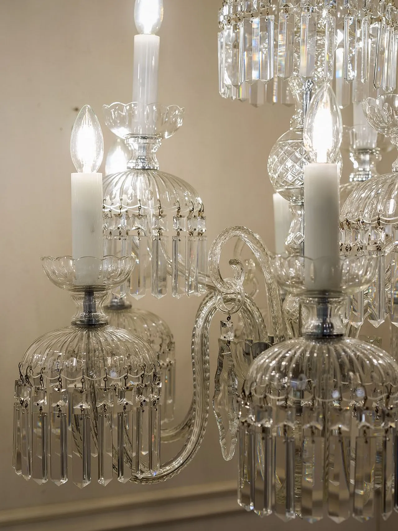 Pair of Bohemian crystal chandeliers with 9 lights, 1950s 8