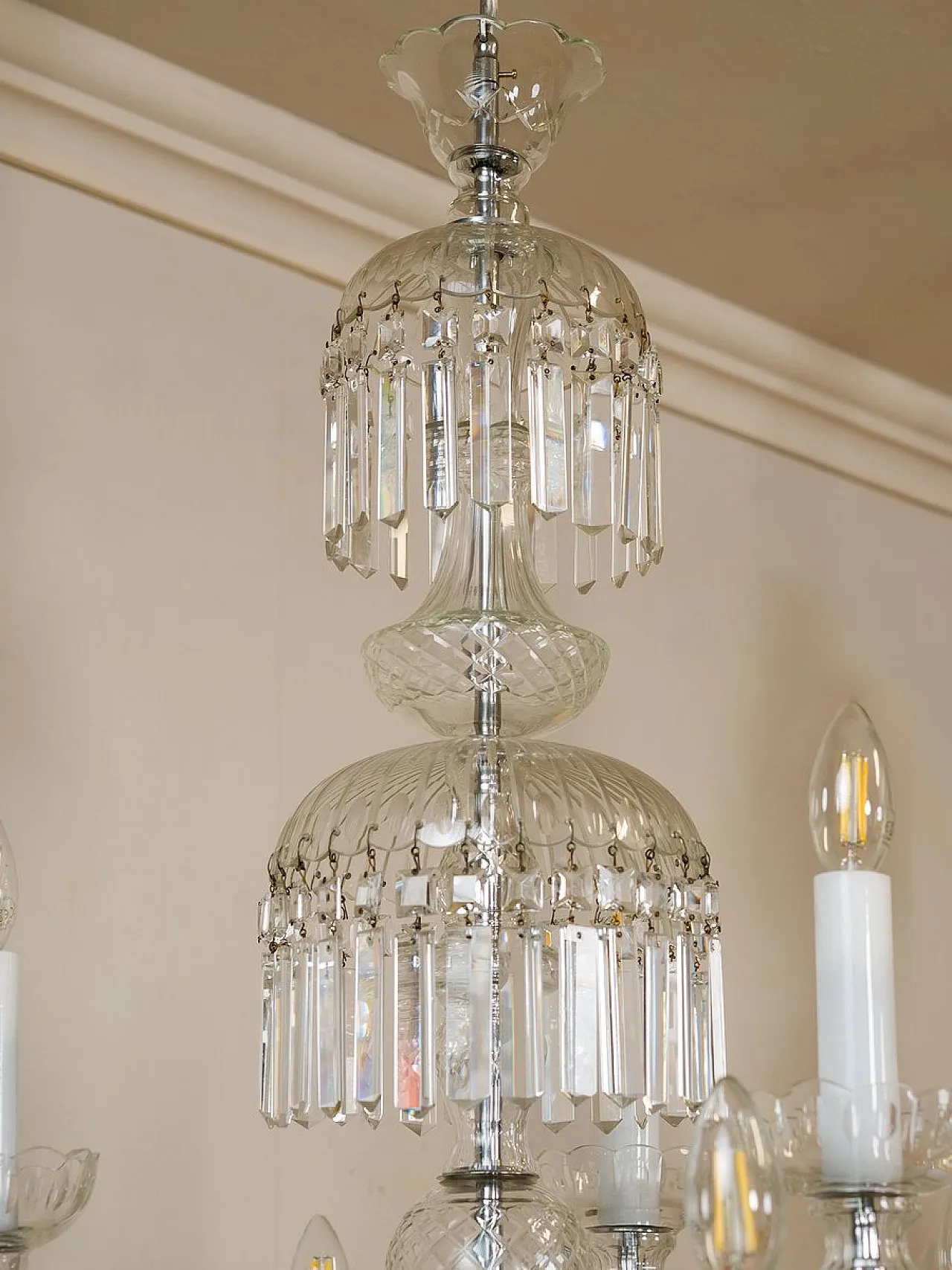 Pair of Bohemian crystal chandeliers with 9 lights, 1950s 9