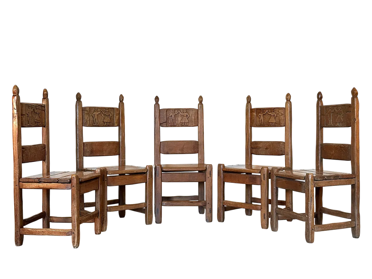 5 Dining chairs in oak wood in rustic style, 1970s 29