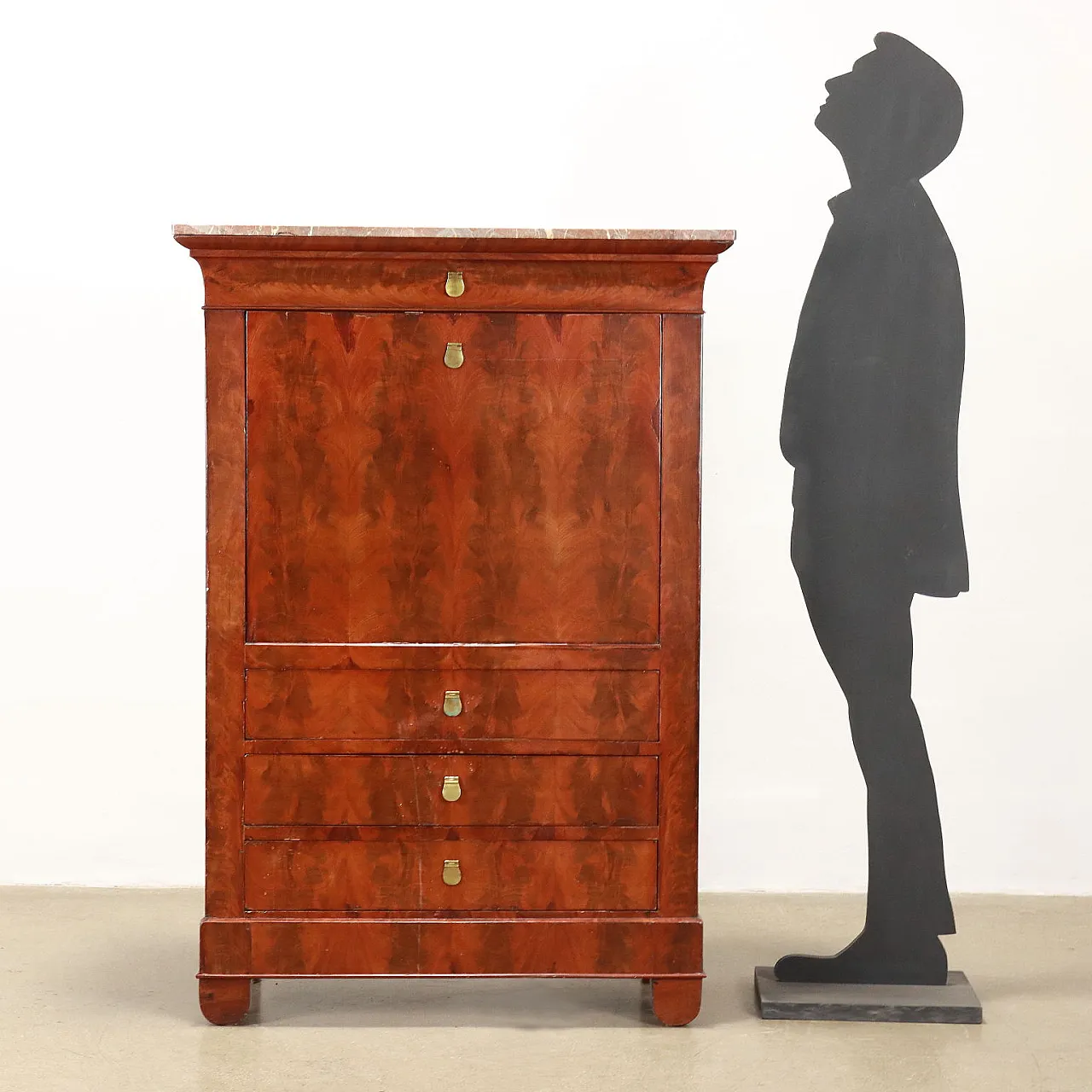 Secrétaire Carlo X lastronato in mogano e piuma di mogano, secondo quarto '800 2