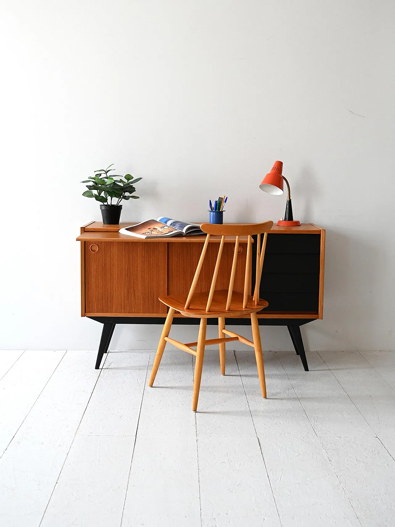 Scandinavian teak sideboard with black details, 60s 1