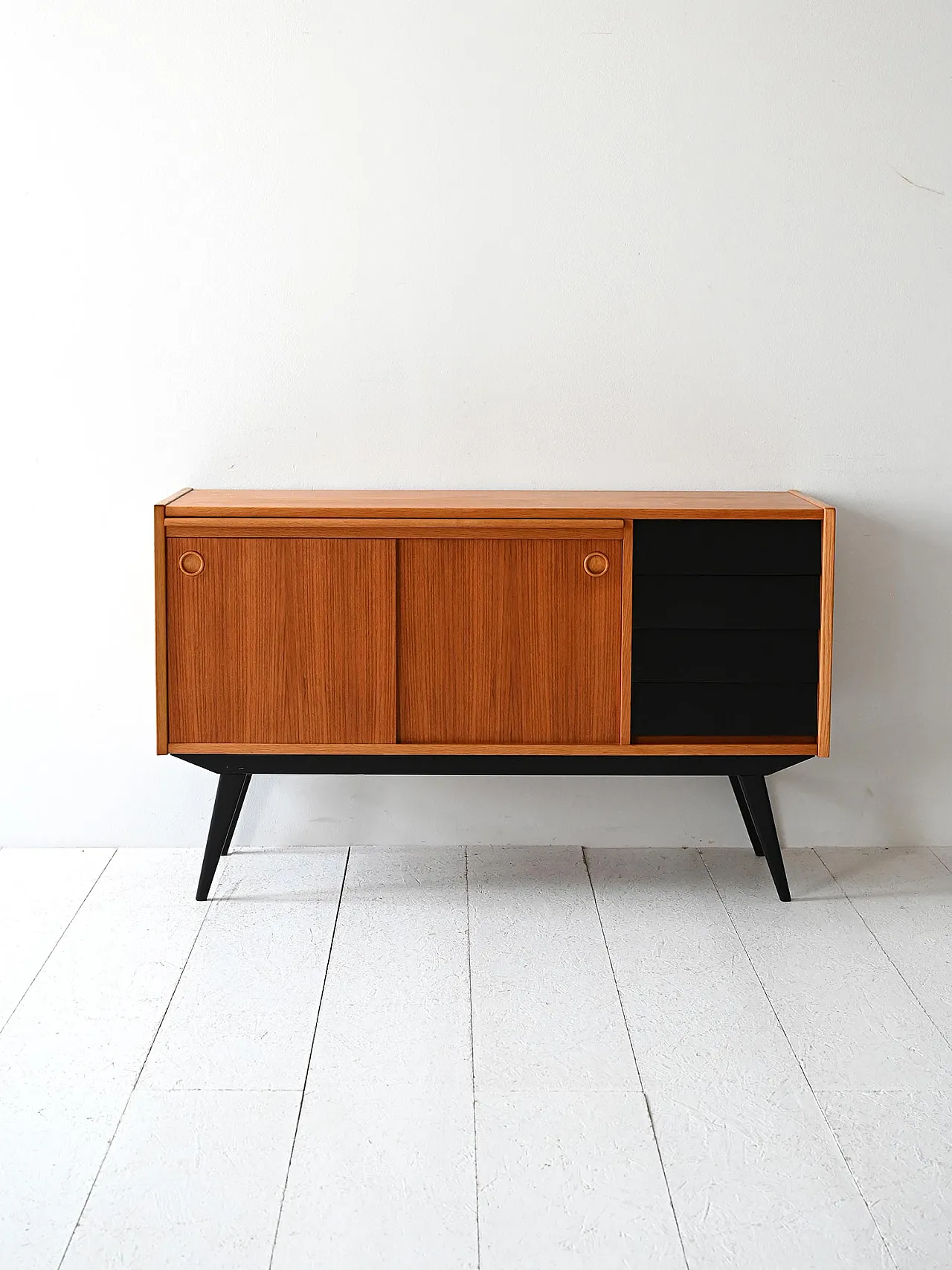 Scandinavian teak sideboard with black details, 60s 2
