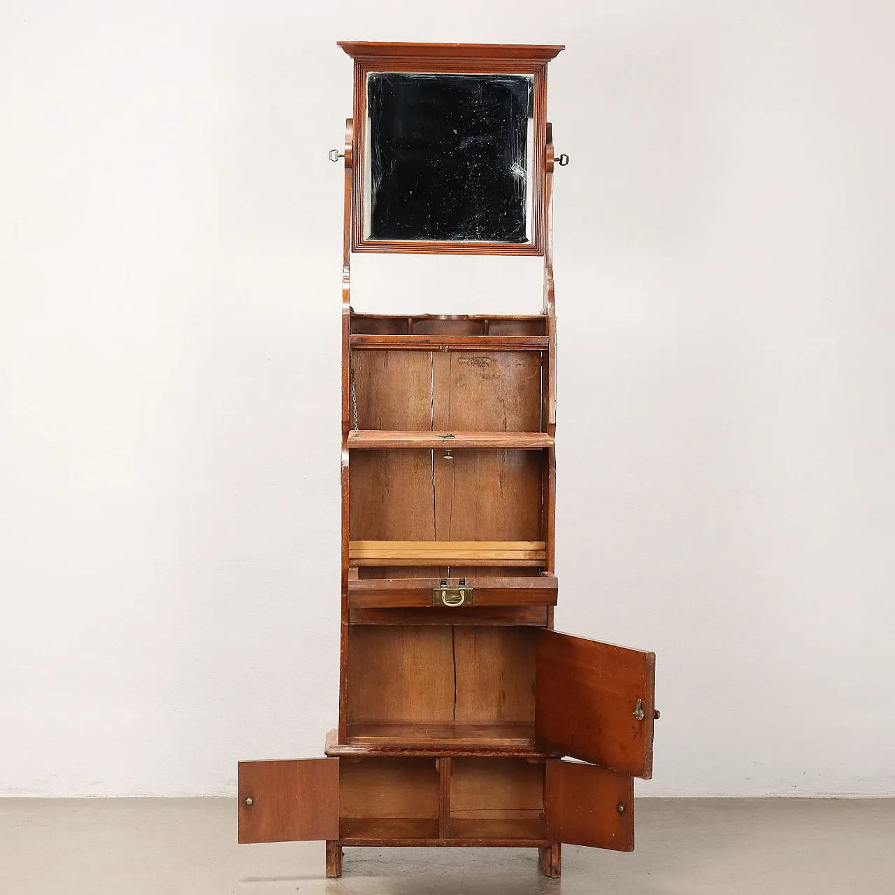 Mahogany vanity cabinet with mirror, two doors and drawers 3