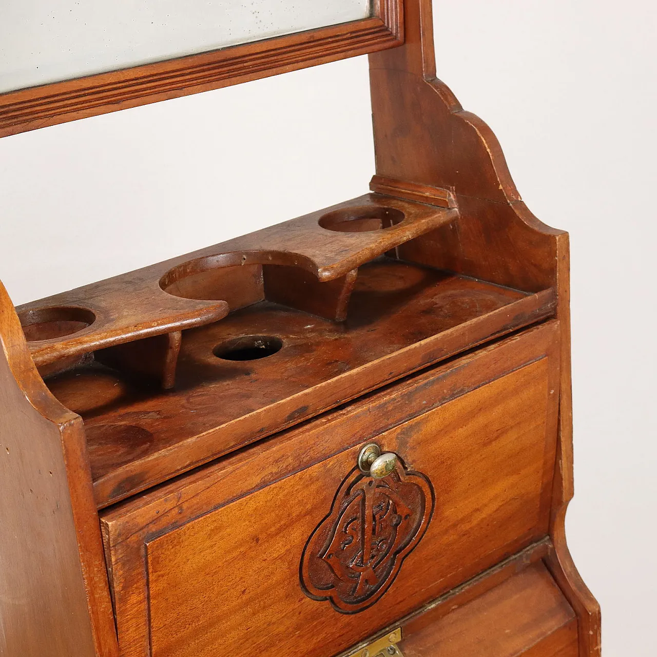 Mahogany vanity cabinet with mirror, two doors and drawers 6