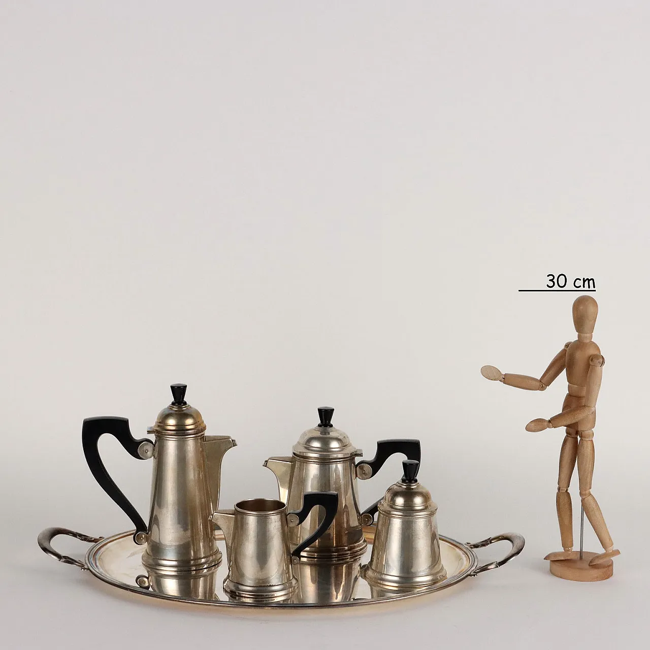 Servizio da caffè e tè in argento di Greggio Rino e vassoio di Schiavon Angelo, anni '50 2