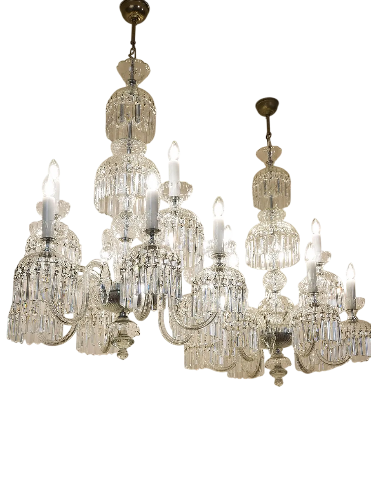 Pair of Bohemian crystal chandeliers with 9 lights, 1950s 10