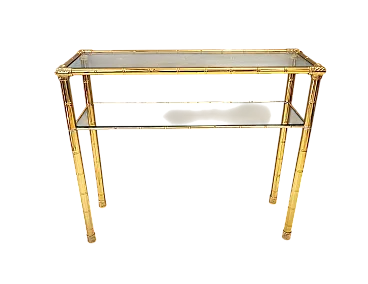 Consolle rettangolare in alluminio con due ripiani in vetro, anni '80