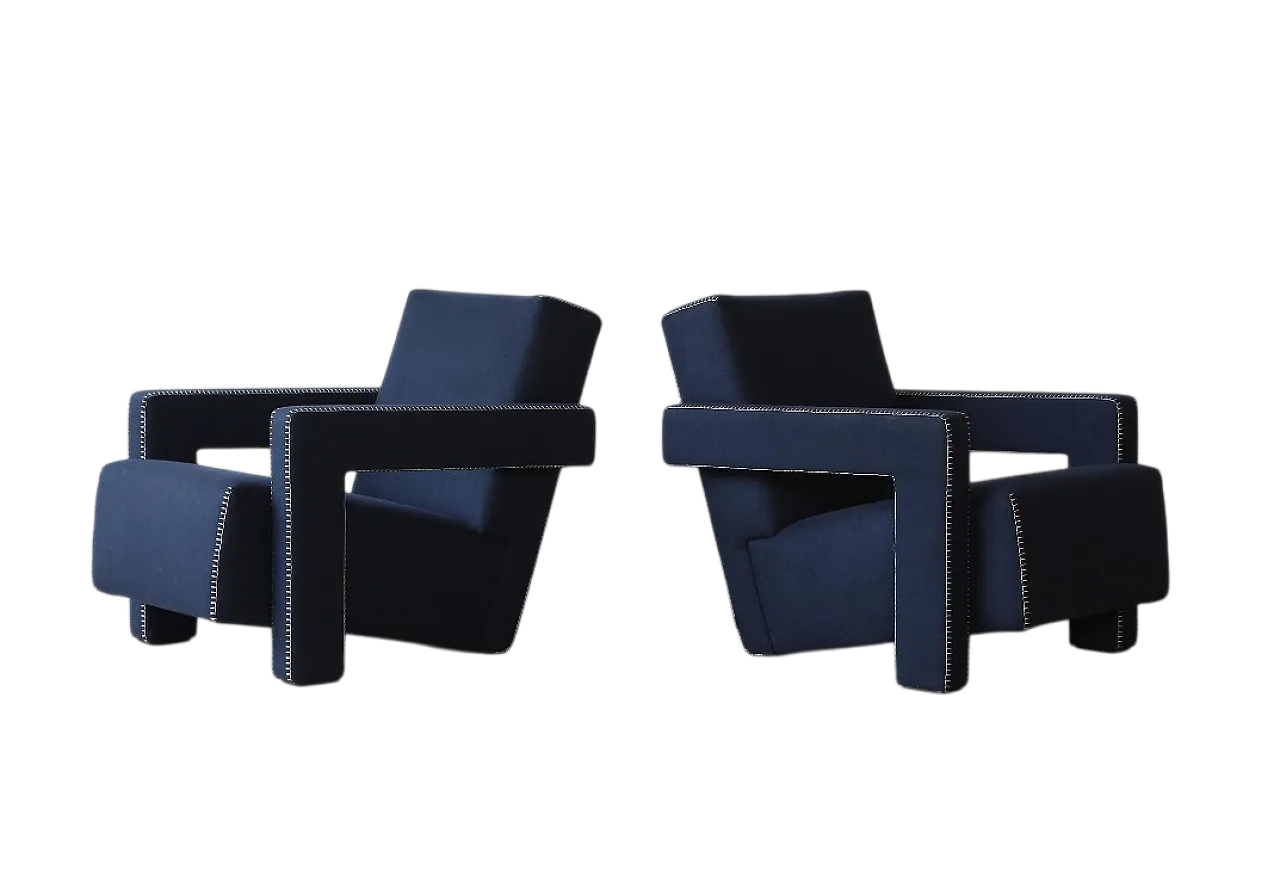 Pair of 637 2 Utrecht armchairs in night wool by Cassina, 2000s 18