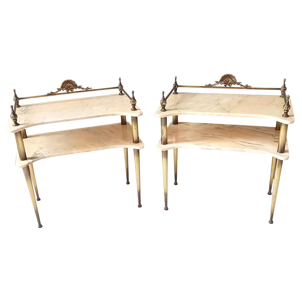 Pair of consoles with marble tops and brass legs, 1960s 12