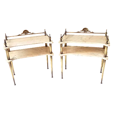 Pair of consoles with marble tops and brass legs, 1960s