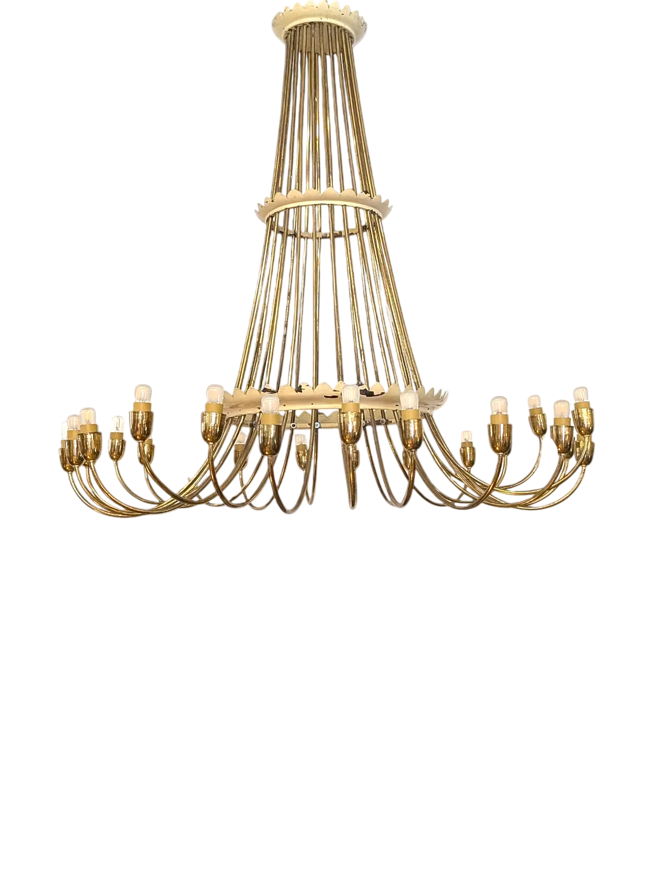 Golden brass cascade chandelier with 25 lights, early 20th century 11