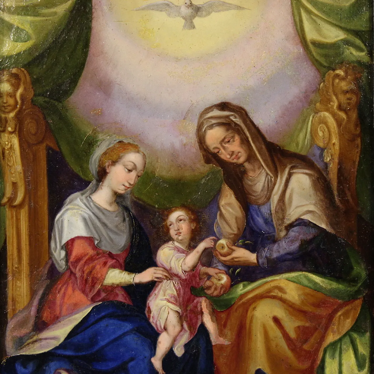Sant'Anna, la Vergine e il Bambino, olio su rame, '700 1