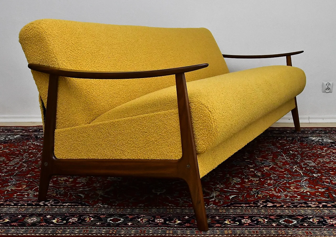 Scandinavian foldable Teak sofa in yellow Bouclé, 1960s 3