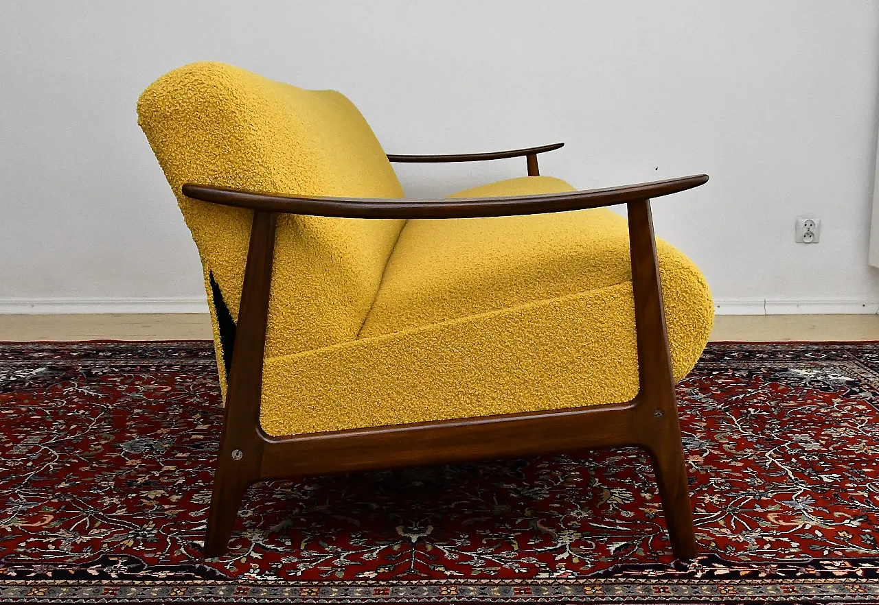 Scandinavian foldable Teak sofa in yellow Bouclé, 1960s 4