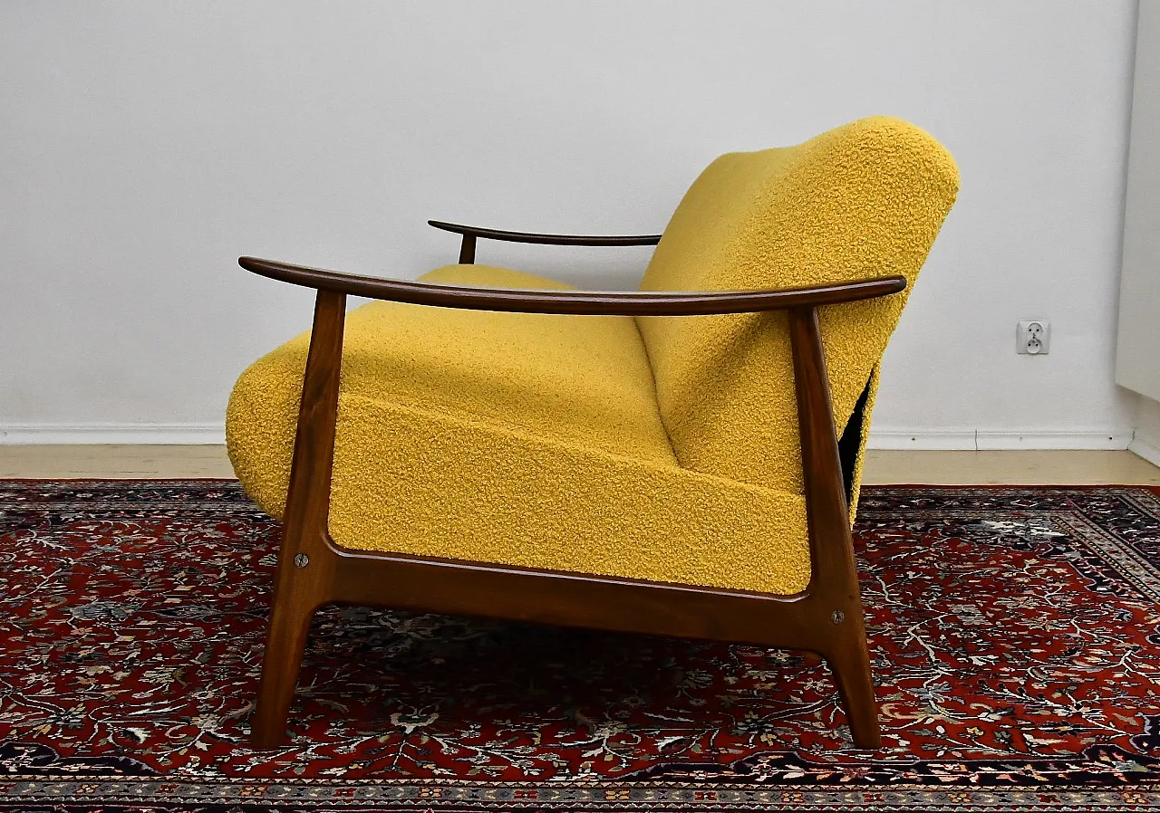 Scandinavian foldable Teak sofa in yellow Bouclé, 1960s 6