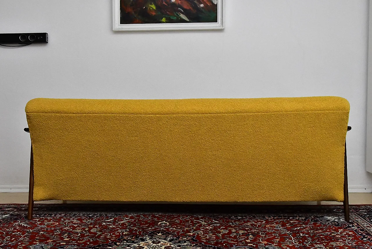 Scandinavian foldable Teak sofa in yellow Bouclé, 1960s 7