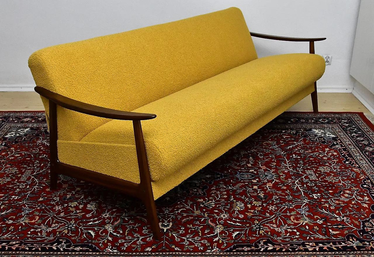 Scandinavian foldable Teak sofa in yellow Bouclé, 1960s 8