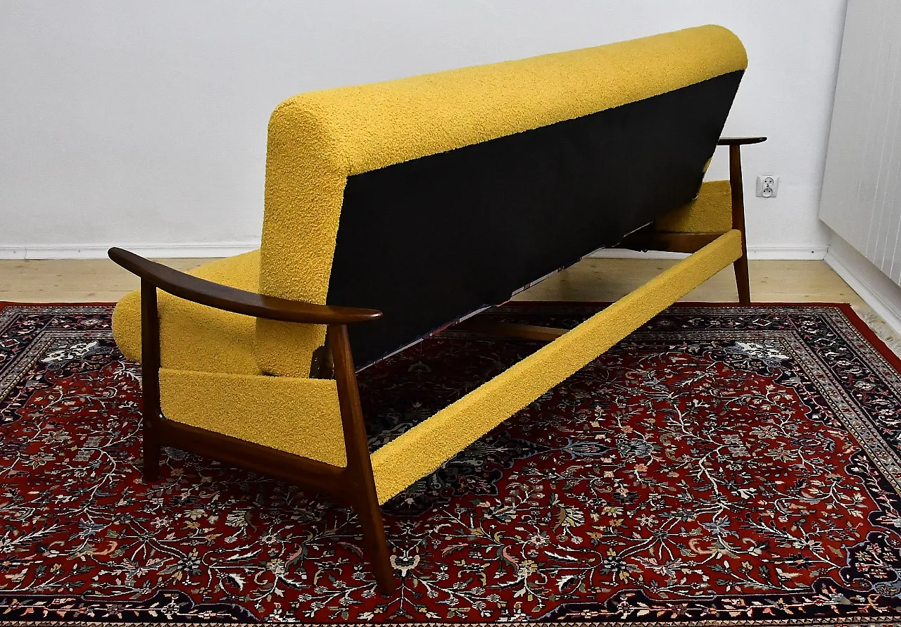 Scandinavian foldable Teak sofa in yellow Bouclé, 1960s 9