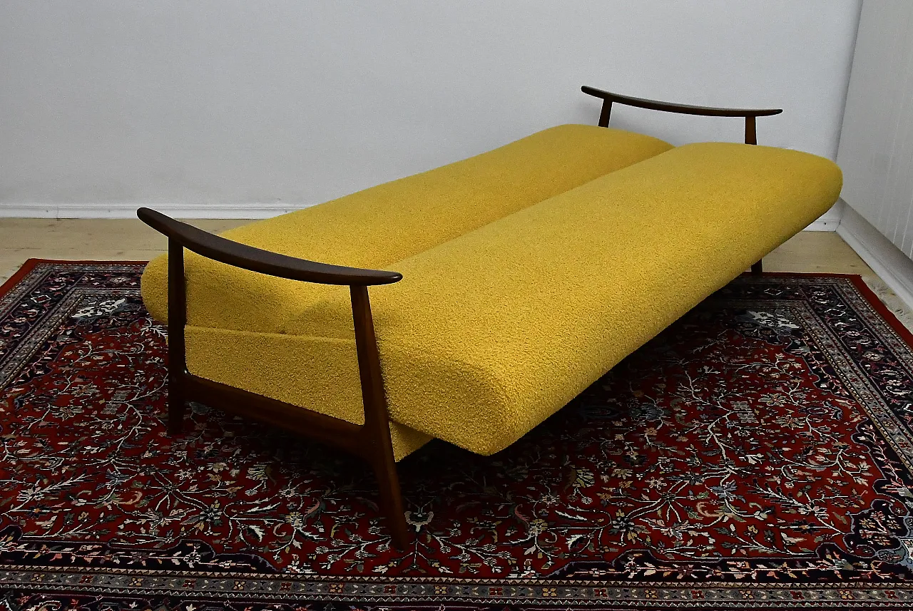 Scandinavian foldable Teak sofa in yellow Bouclé, 1960s 10