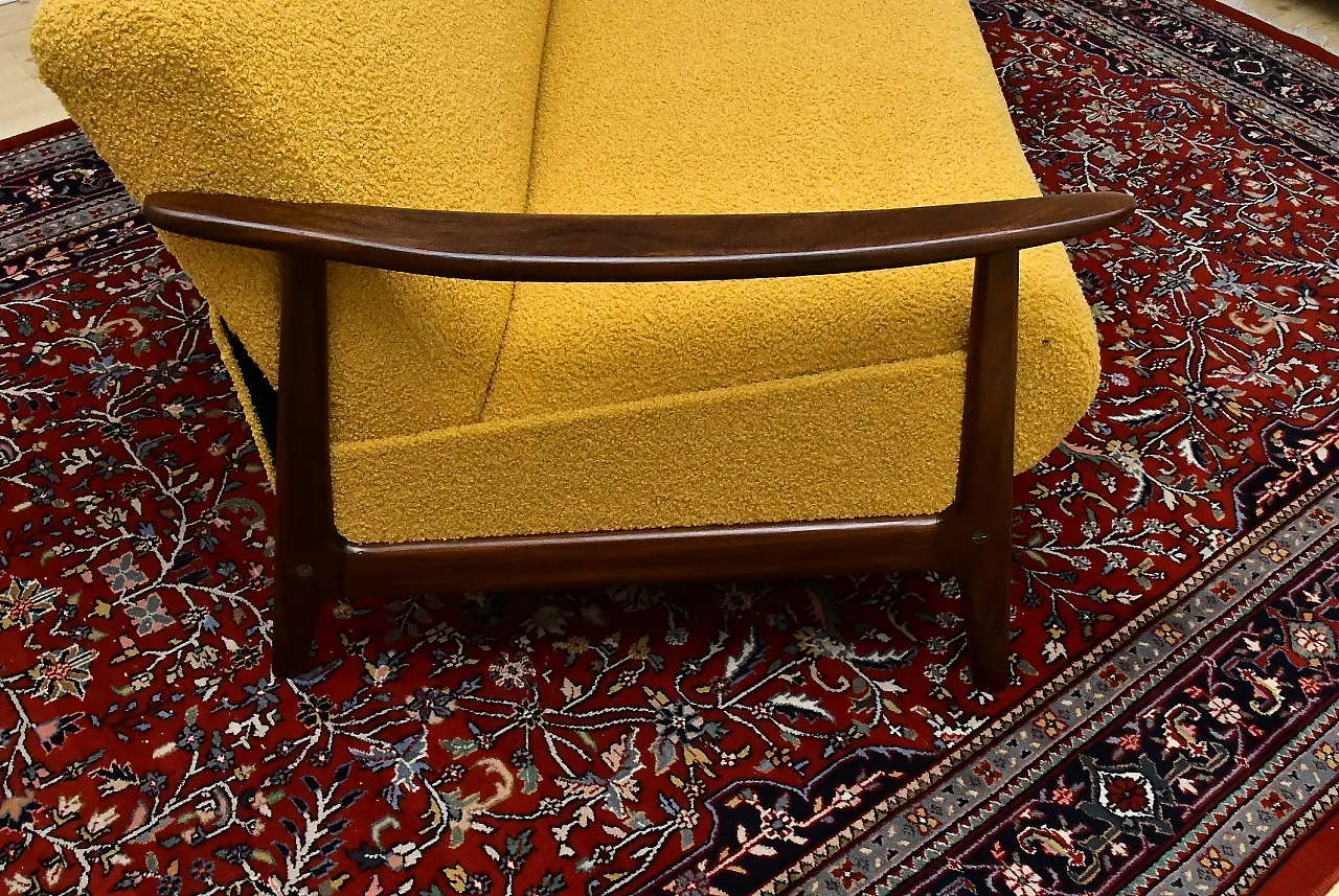 Scandinavian foldable Teak sofa in yellow Bouclé, 1960s 11