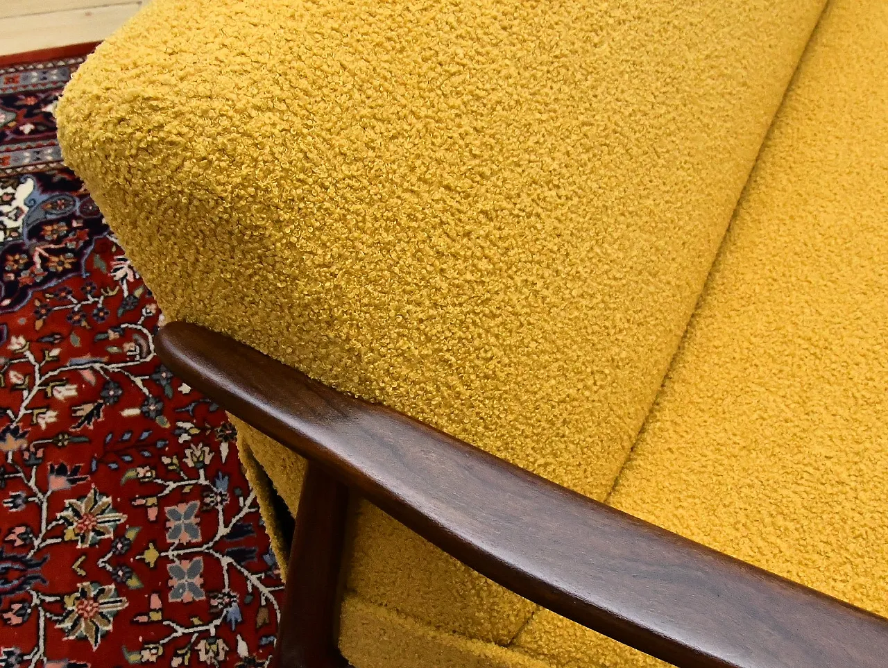 Scandinavian foldable Teak sofa in yellow Bouclé, 1960s 13