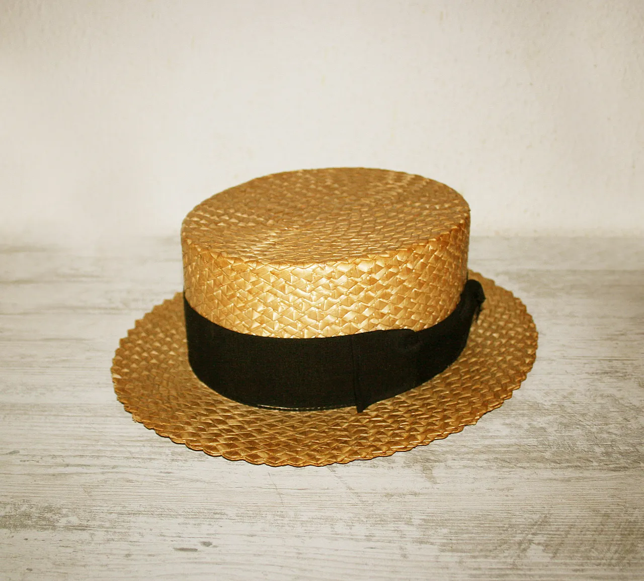 ANTICO Cappello Estivo in Paglia Del 1920, fascia nera / unisex 1