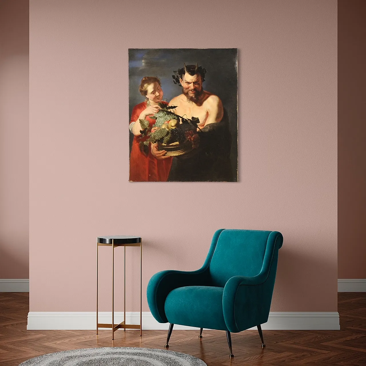 Faun with fruit basket, Flemish oil painting, 17th century 3