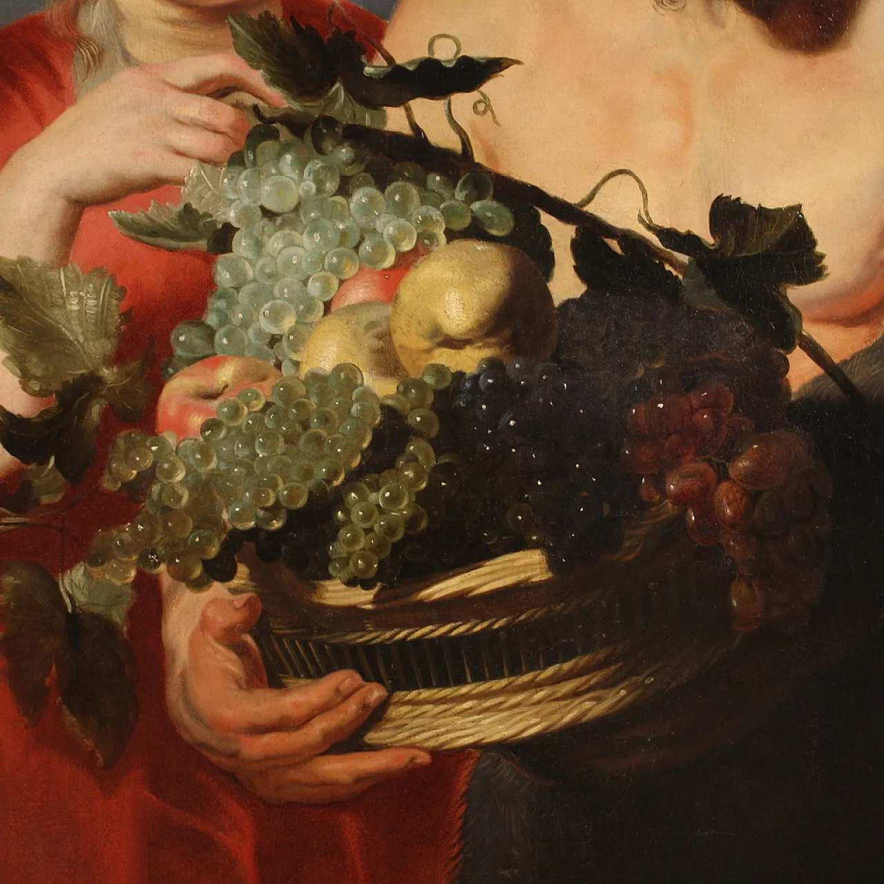 Faun with fruit basket, Flemish oil painting, 17th century 6
