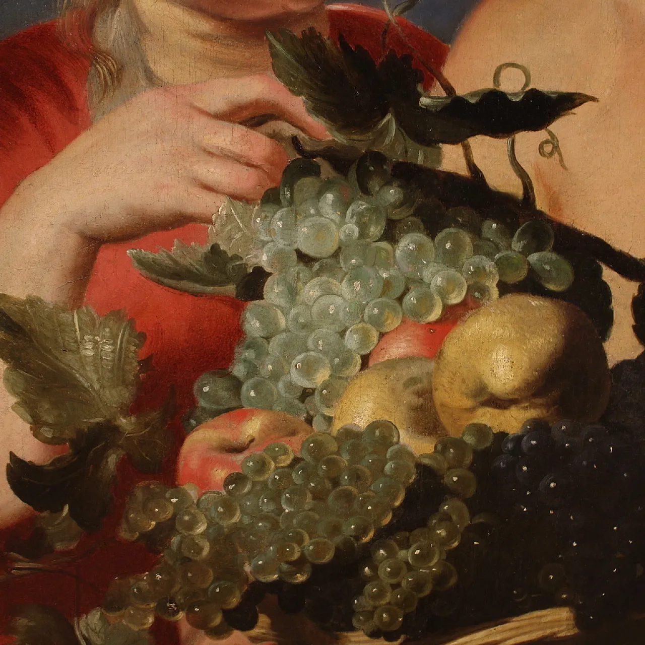 Faun with fruit basket, Flemish oil painting, 17th century 8