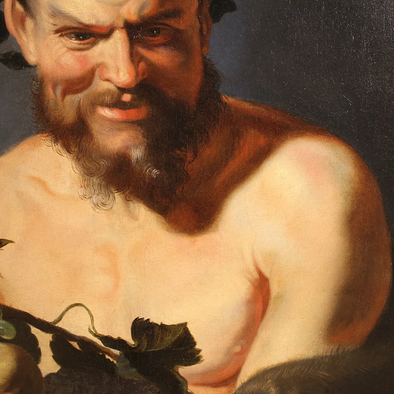 Faun with fruit basket, Flemish oil painting, 17th century 9