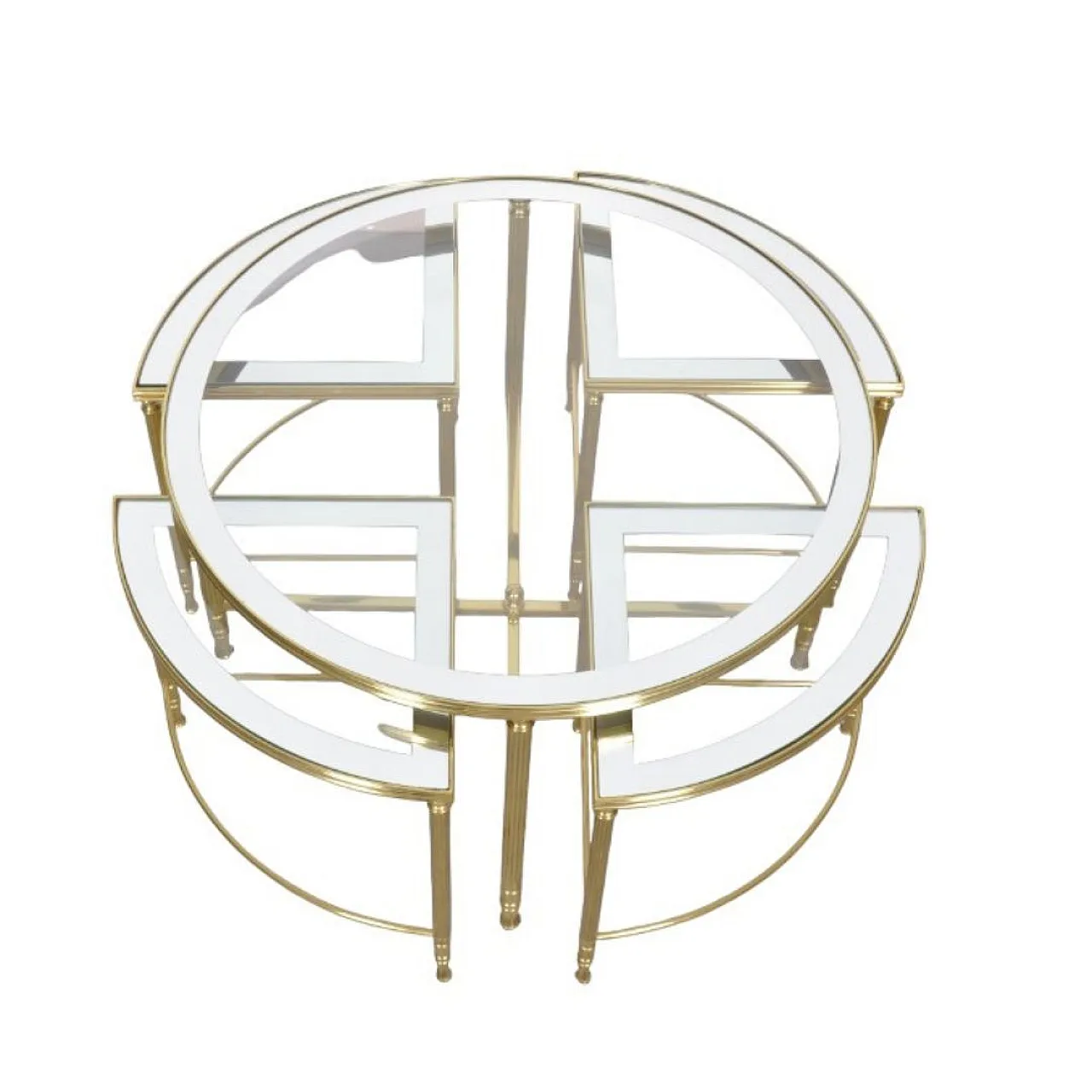 Set tavolini da caffè in ottone e vetro Regency by Maison Jansen,1970s 2