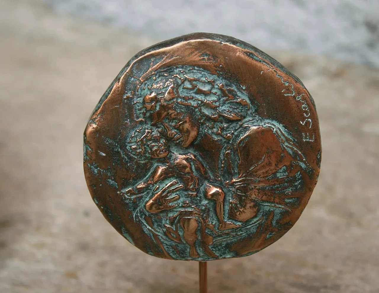 Madre e bambino, bronzo firmato scultura, anni 2000 1