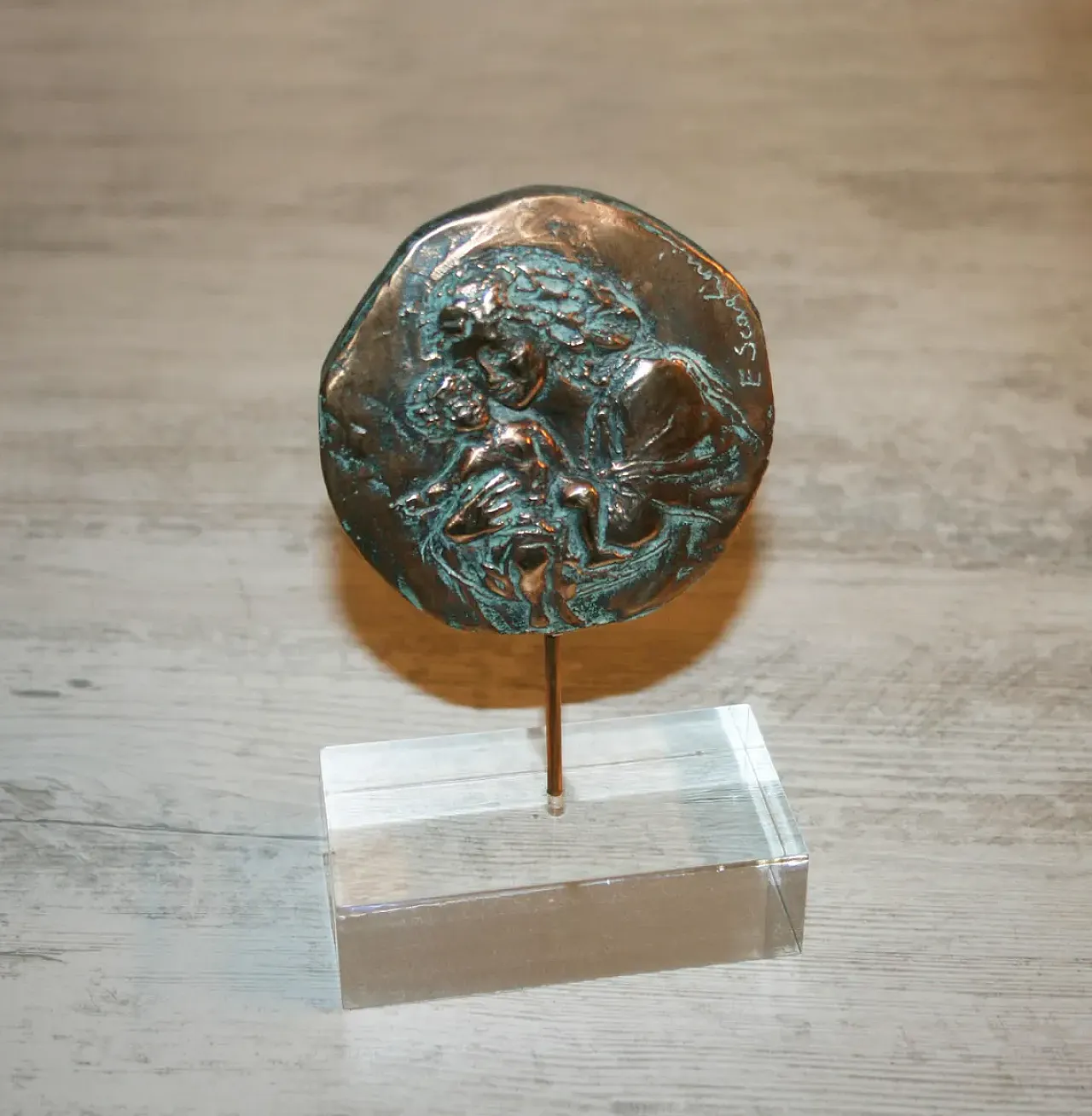 Madre e bambino, bronzo firmato scultura, anni 2000 4