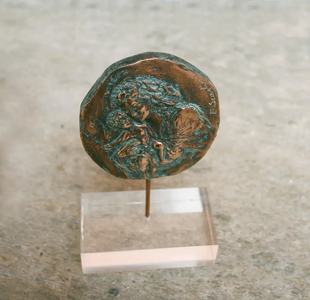 Madre e bambino, bronzo firmato scultura, anni 2000 5