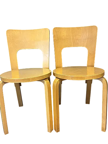 Coppia di sedie 66 di alvar aalto per Artek, anni '80