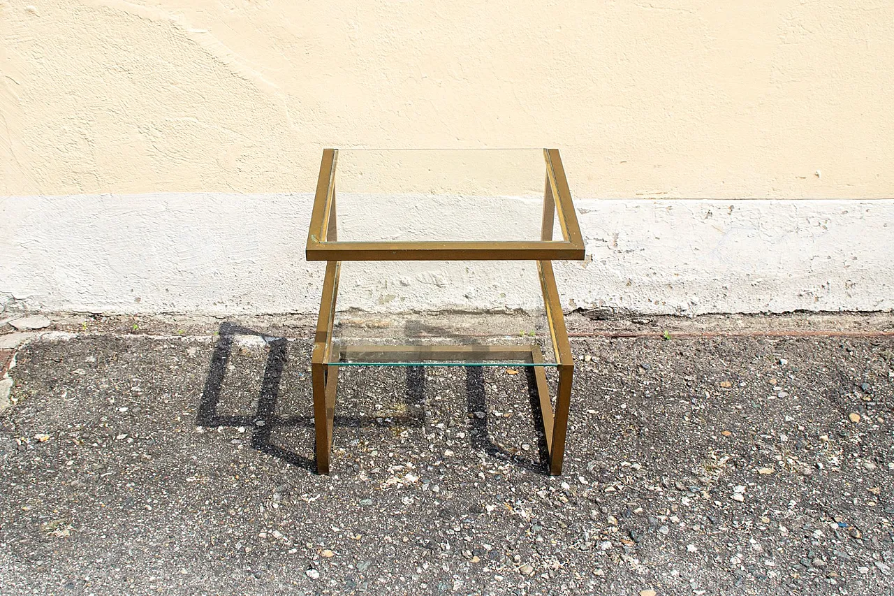 Tavolino da caffè in ottone con doppio ripiano in vetro, anni '70 4