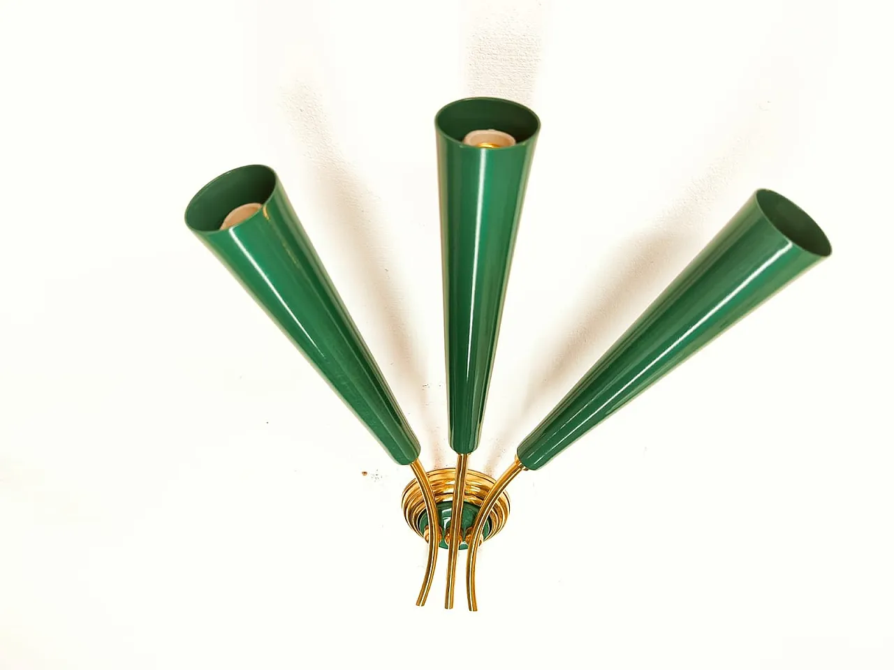 Gold and green sputnik 3-light wall lamp, 1950s 4