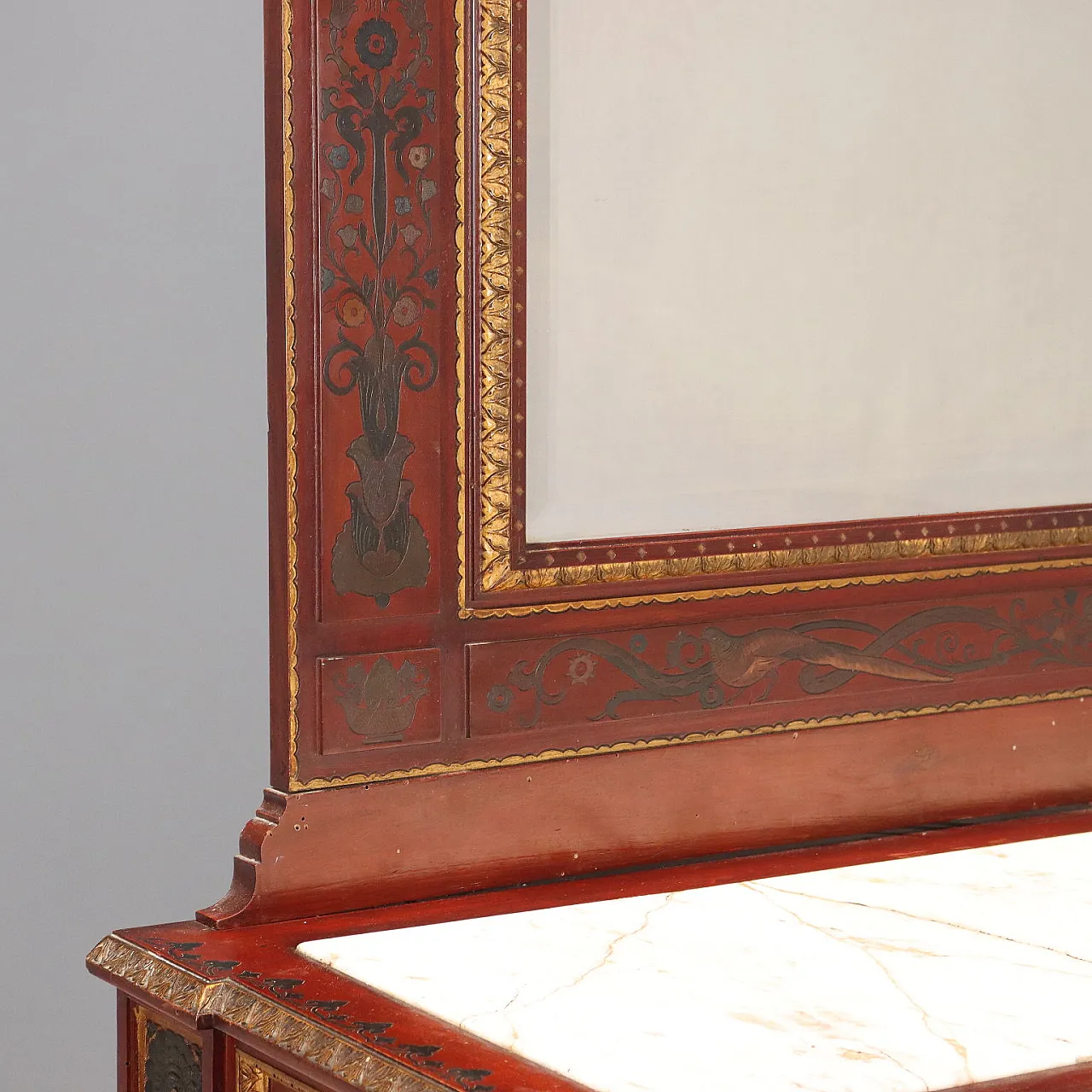 Console con specchio in noce dipinto di rosso, '800 5